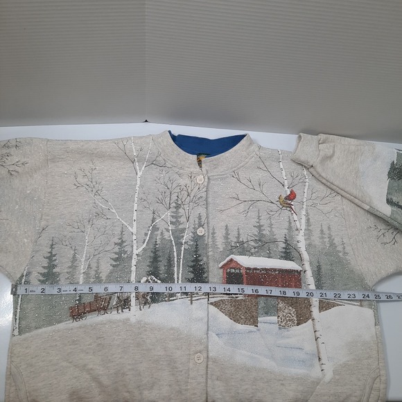 VTG Winter Scene Sweatshirt Wrap Around All Over Print Womens XL Horses Cardinal - Picture 12 of 13